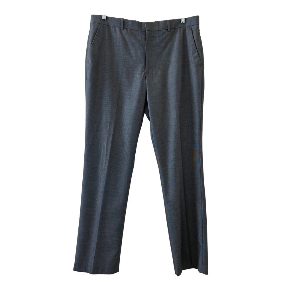 Perry Ellis Dress Pants Gray Slim Fit Men Size 36x34 Flat Front Polyester Blend